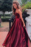 Sweetheart Burgundy Prom Dresses Long Graduation Gowns with Pockets