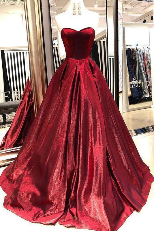 Sweetheart Burgundy Prom Dresses Long Graduation Gowns with Pockets