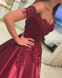 Lace Flower Beaded Ball Gowns Quinceanera Dresses Off Shoulder