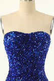 Royal Blue Sequin Strapless Black Mini Homecoming Dress
