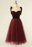 Wine Red Sweetheart Tie-Strap A-Line Short Prom Dress