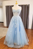 Light Blue Appliques Sweetheart A-Line Prom Dress Formal Gown