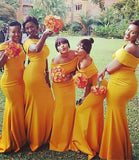 Yellow Gold Off the Shoulder Bridesmaids Dresses,Long Mermaid Maid of Honors,Wedding Guest Dress