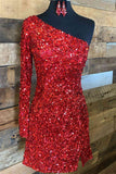 Glitter-One-Sleeve-Red-Sequined-Homecoming-Dresses