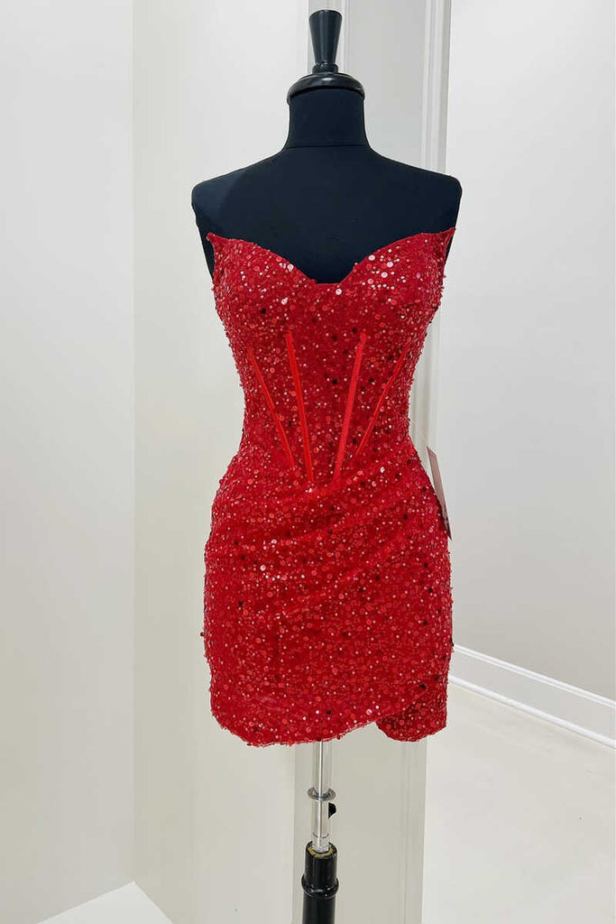 Red Sequined Sheath Mini Homecoming Dress Club Dresses – jkprom