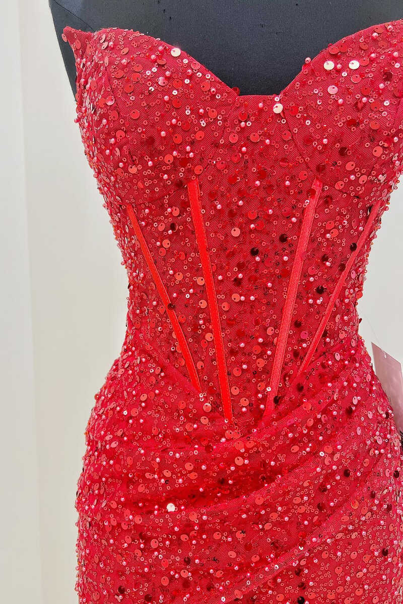 Red Sequined Sheath Mini Homecoming Dress Club Dresses