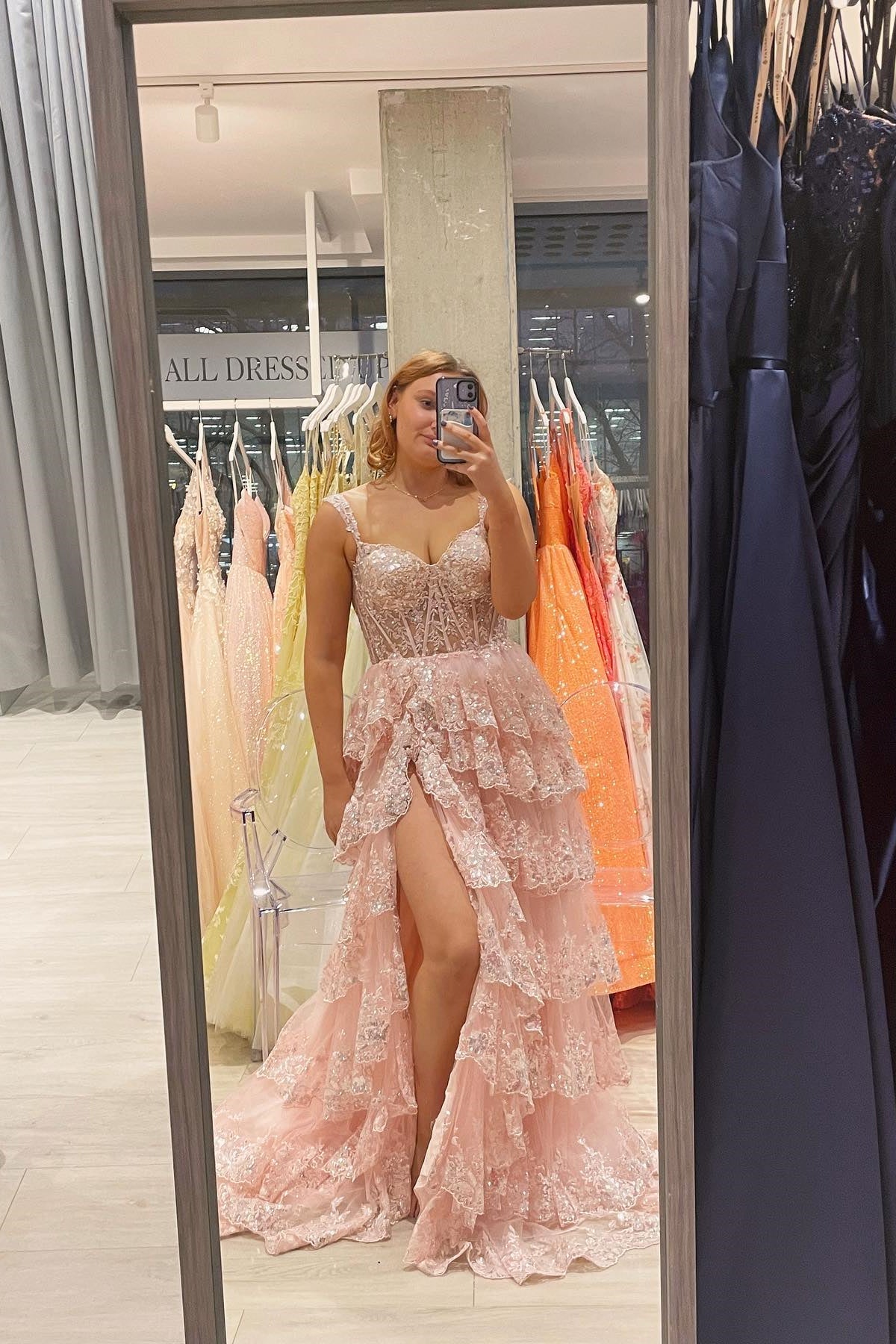 Light Blue Lace Sweetheart Tiered Long Prom Dress with Slit jkprom Light Blue Lace Sweetheart Tiered Long Prom Dress with Slit jkprom