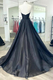 Black Satin Long A-Line Prom Dress,Women Evening Party Dresses