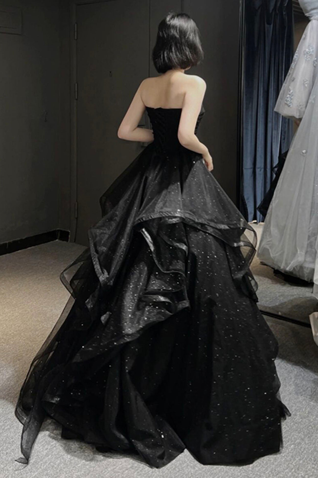 black tulle prom dress Short Dress, Black Homecoming US 14 / Custom Color Line Length Black Tulle Long A-Line Prom