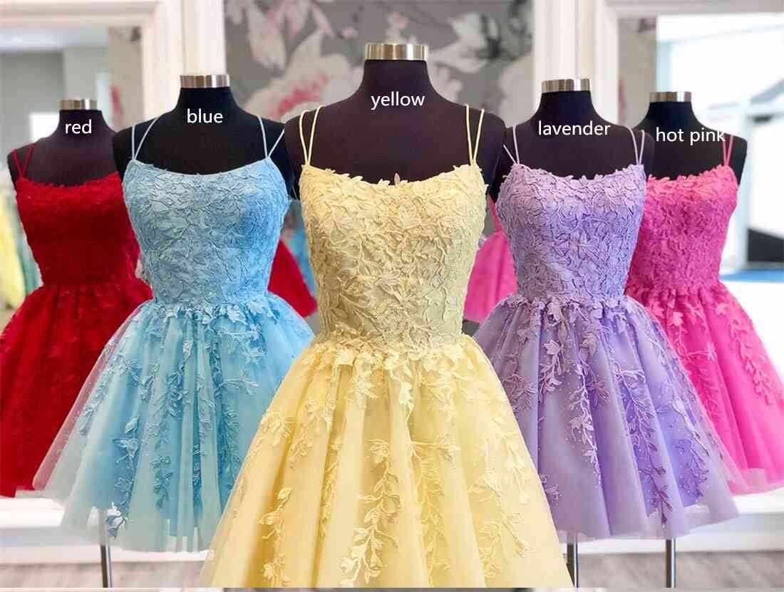 Lace Applique A-line Homecoming Dress Short Prom Dress,Semi Formal Dresses