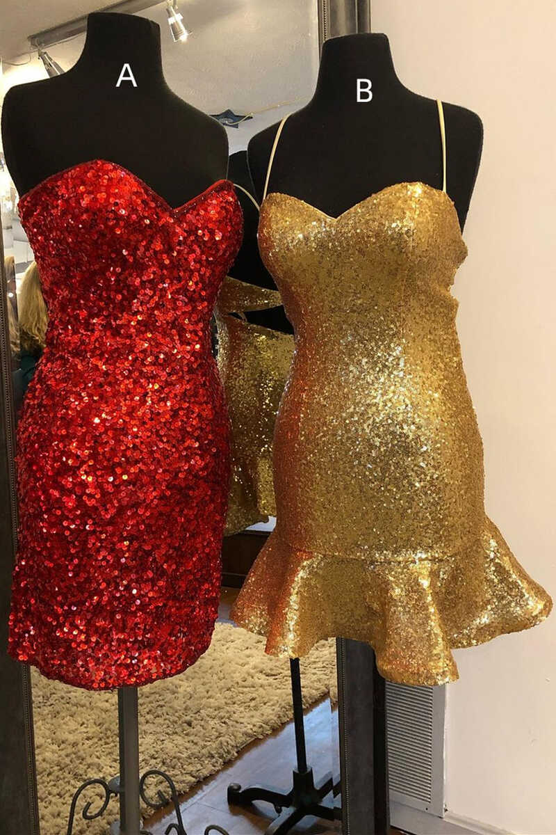 Glitter Gold Sequins Sweetheart Mini Homecoming Dress