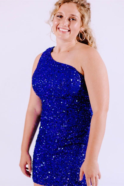 Lace-Up One Shoulder Red Short Homecoming Dresses,Sequin Short Prom Dress