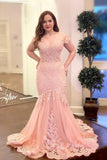 Off the Shoulder Pink Appliques Mermaid Long Plus Size Prom Dress