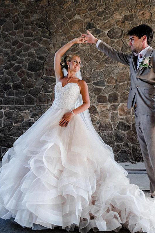 knee length dresses for ladies Designed Tiered Ruffles Criss-Cross Back Sheath Wedding Dress