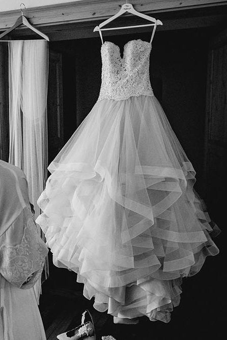 Cascading Ruffled A-line Ivory Wedding Dress Bridal Gown jkprom Cascading Ruffled A-line Ivory Wedding Dress Bridal Gown jkprom