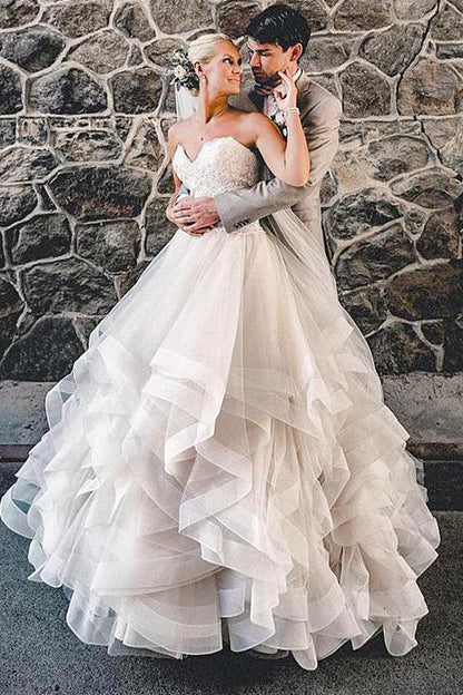 wedding dress frills A-line Strapless White Dresses Gorgeous Frill Layered Gown SEA SELINADRESS JUJT2464AW Off-the-shoulder Gorgeous Wedding Gown Frill