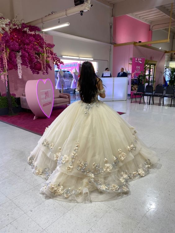 Champagne Quince Dress with Flowers Sweet 16 Dresses Ball Gown jkprom Champagne Quince Dress with Flowers Sweet 16 Dresses Ball Gown jkprom