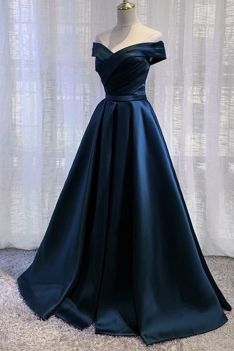 Black Satin Off Shoulder Long Simple Evening Dress Party jkprom Black Satin Off Shoulder Long Simple Evening Dress Party jkprom