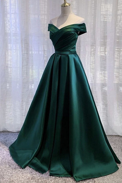 Black Satin Off Shoulder Long Simple Evening Dress Party – jkprom