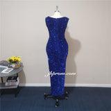 Bling Royal Blue Long Evening Dress High Slit Sequins Party Gowns For Wedding,Graduation Dresses,Best Prom Dresses