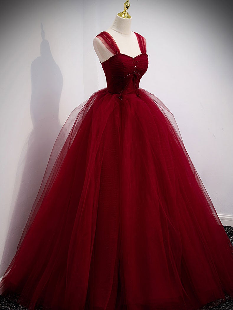 Burgundy sweetheart tulle long prom dress, burgundy evening dress jkprom Burgundy sweetheart tulle long prom dress, burgundy evening dress jkprom