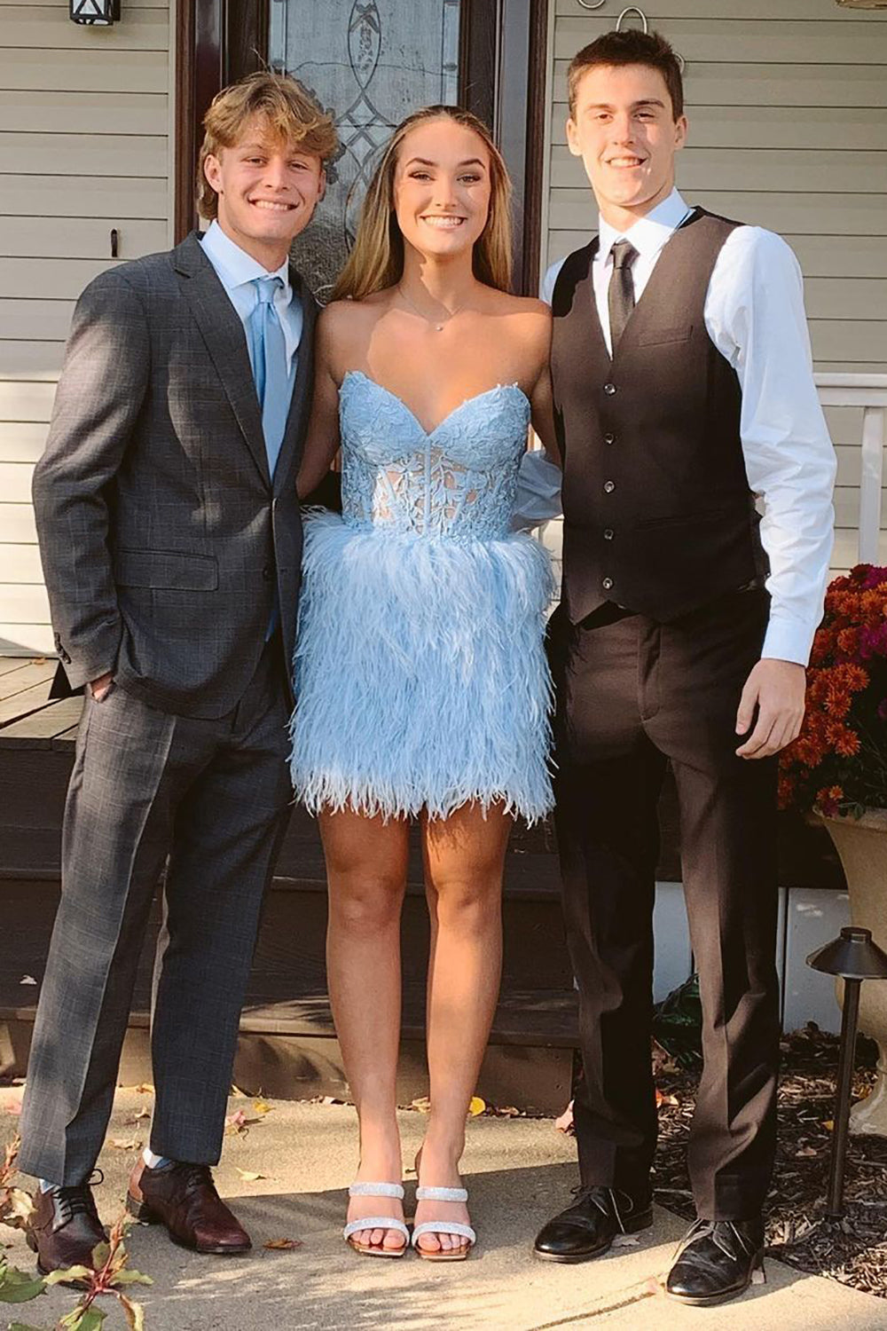 Bodycon Sweetheart Light Blue Short Homecoming Dress with Feathers jkprom Bodycon Sweetheart Light Blue Short Homecoming Dress with Feathers jkprom