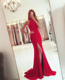 Sexy Mermaid Backless Prom Gowns Split Evening Dress
