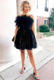 Black Sequins Feather Short Homecoming Dresses for Weddings