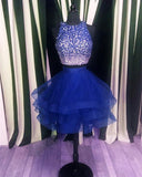 Two Piece Ruffles Ball Gown Homecoming Dresses,Navy Blue Semi Formal Dress