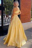 Yellow Cutout Back A-Line Formal Dress with Rhinestones Evening Gown