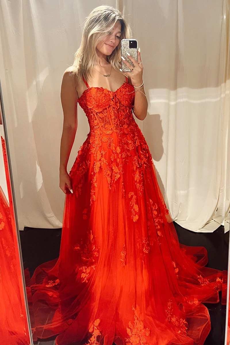 Red Appliques Sweetheart A-Line Prom Gown,Unique Graduation Party Gown
