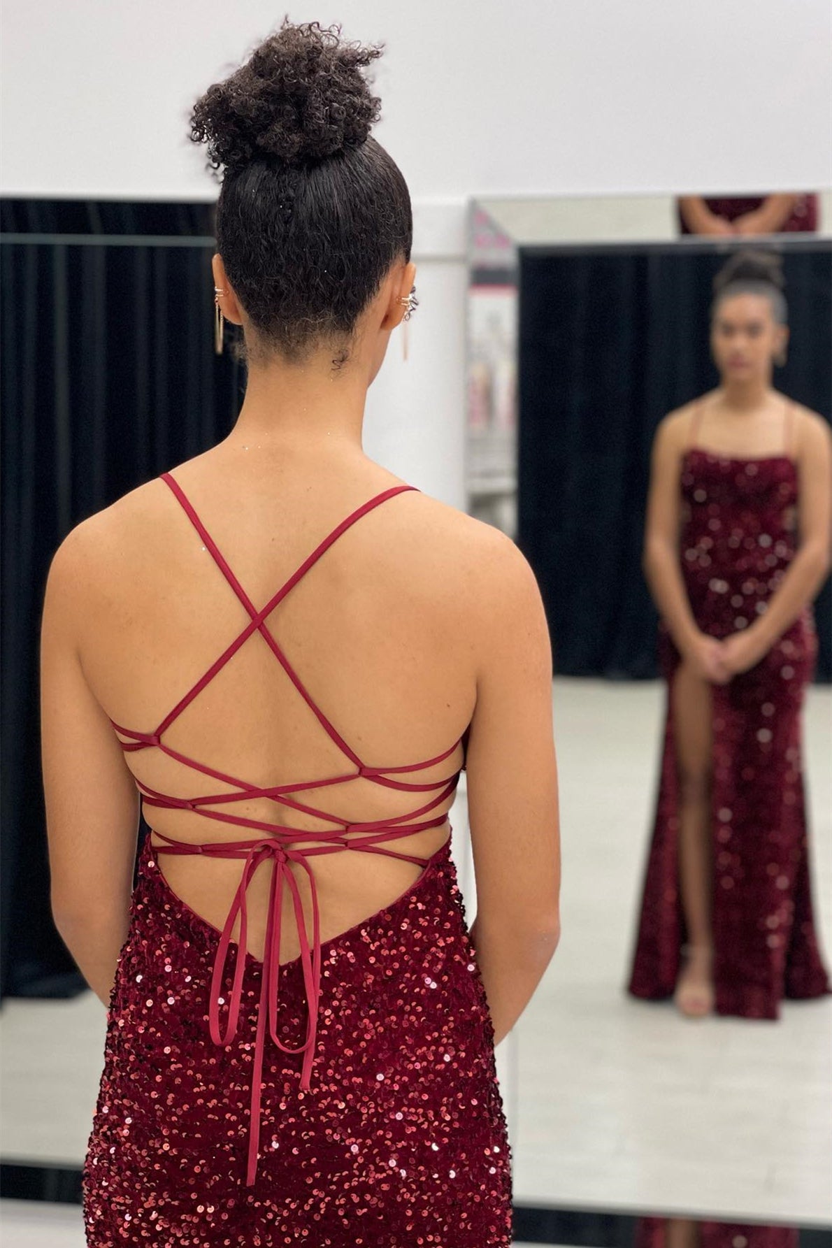 Burgundy Mermaid Sequin Long Prom Dresses with Slit jkprom Burgundy Mermaid Sequin Long Prom Dresses with Slit jkprom