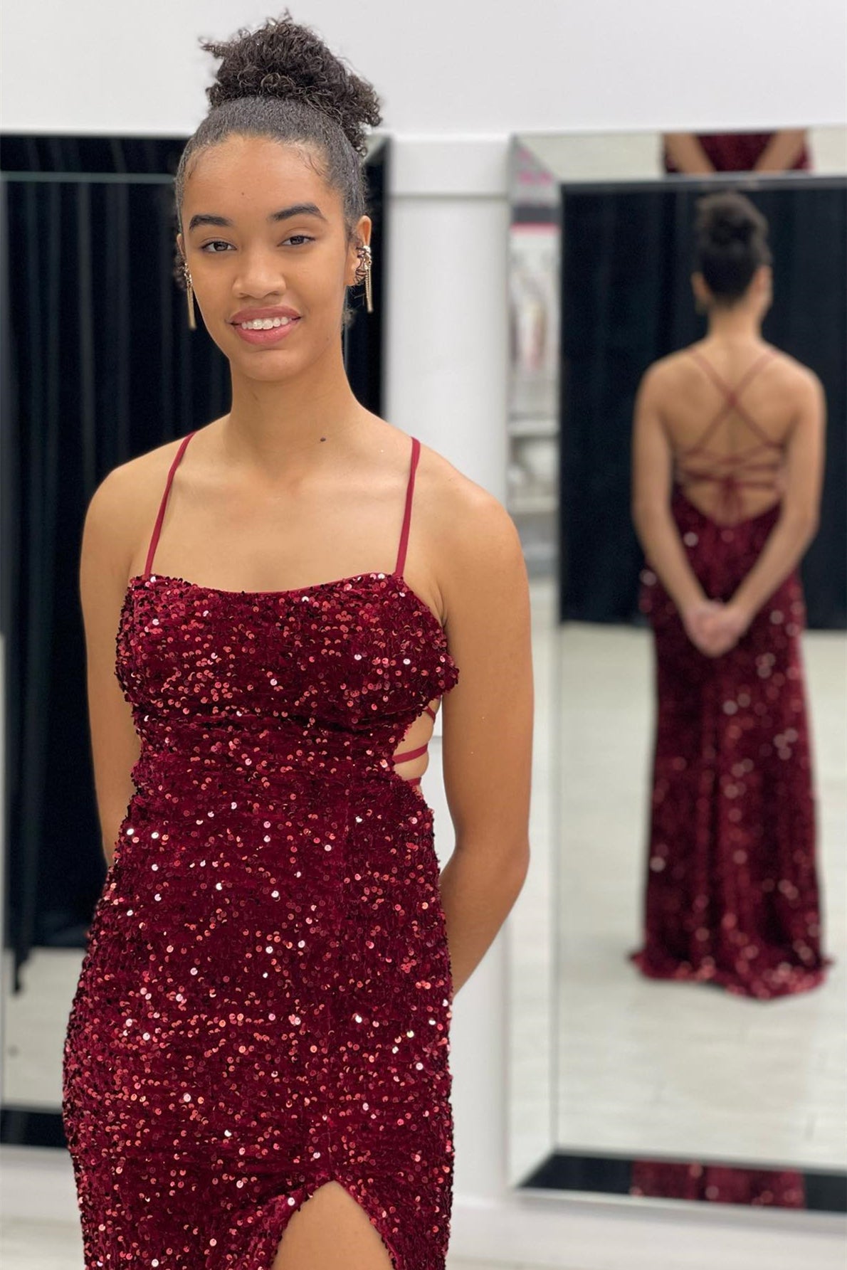 Burgundy Mermaid Sequin Long Prom Dresses with Slit jkprom Burgundy Mermaid Sequin Long Prom Dresses with Slit jkprom