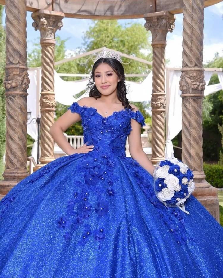 Bling Sequin Sweet 16 Quinceanera Dresses with 3D Applique Royal Blue Beads Corset Dress Masquerade xv Dress
