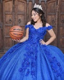 Bling Sequin Sweet 16 Quinceanera Dresses with 3D Applique Royal Blue Beads Corset Dress Masquerade xv Dress