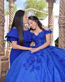 Bling Sequin Sweet 16 Quinceanera Dresses with 3D Applique Royal Blue Beads Corset Dress Masquerade xv Dress