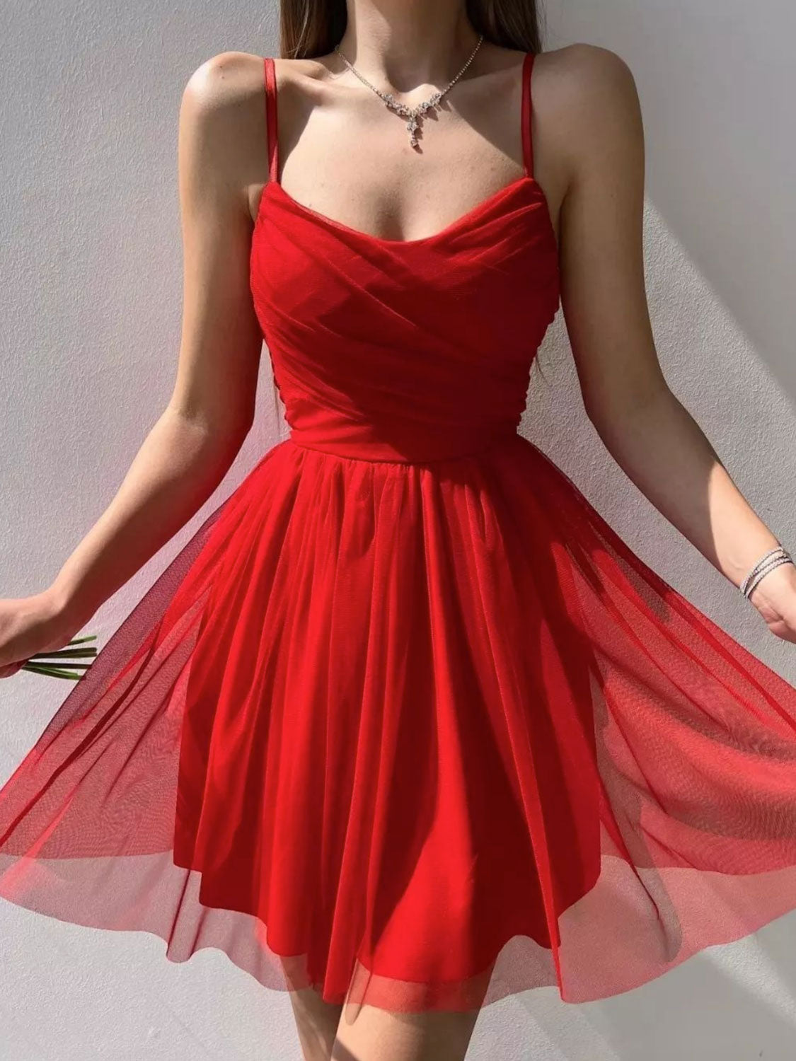 Simple Red Short Prom Dress,A Line Chiffon Cocktail Party Dress