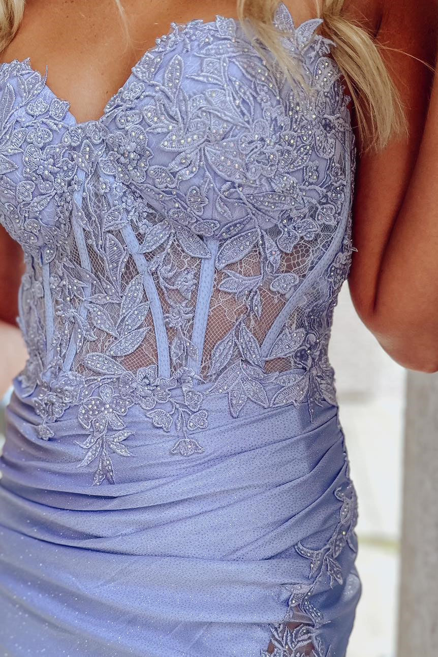 Periwinkle Strapless Sheath Satin Appliques Homecoming Dress jkprom Periwinkle Strapless Sheath Satin Appliques Homecoming Dress jkprom