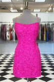 Spaghetti Straps Hot Pink Bodycon Mini Dress,Graduation Dresses