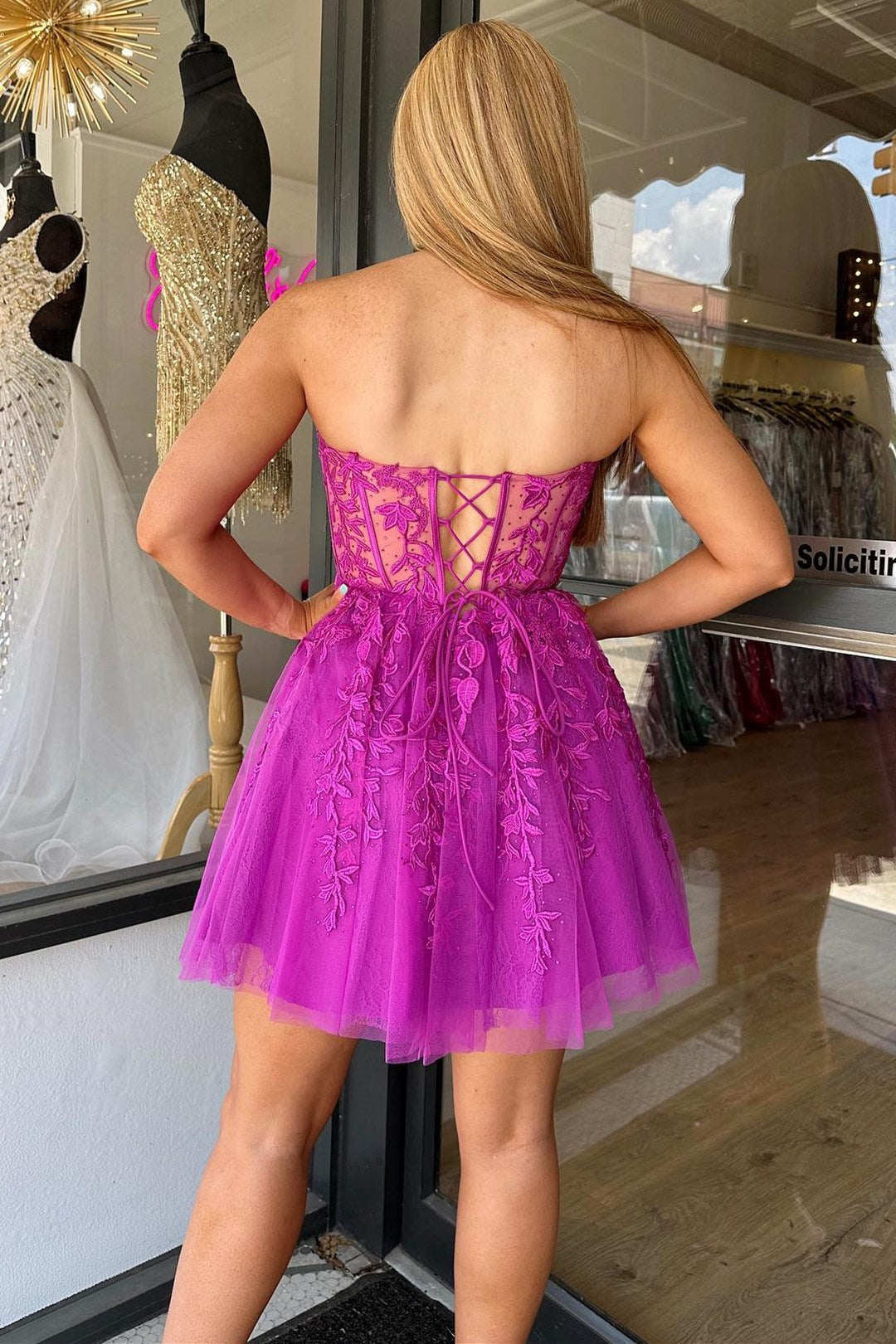 Magenta Appliques Sweetheart A-Line Homecoming Dress jkprom Magenta Appliques Sweetheart A-Line Homecoming Dress jkprom