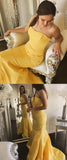 Elegant Mermaid Yellow Strapless Satin Long Prom Evening Dresses Classy