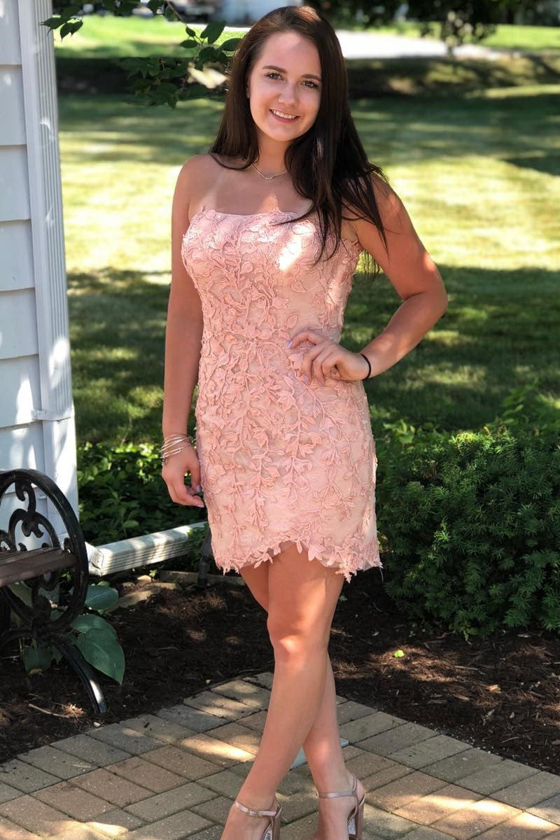 Sexy Strapless Tight Red Lace Short Party Dress Cocktail Dresses