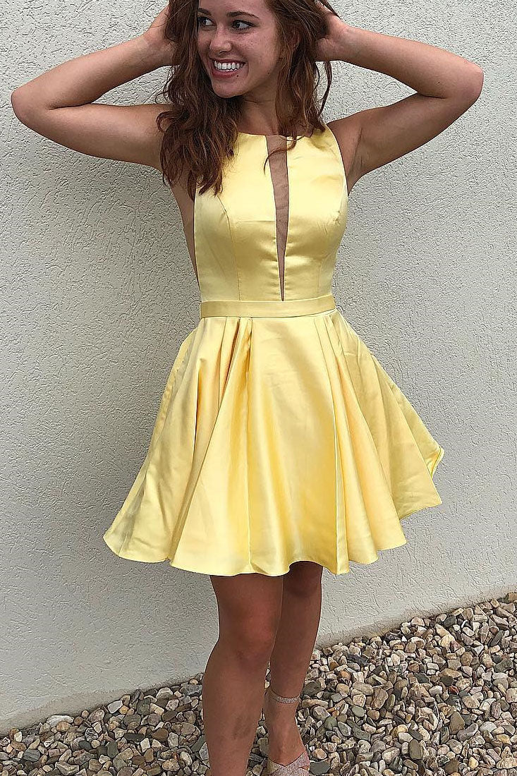 Cute A-line Short Yellow Homecoming Dresses