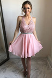 Princess V Neck Short Pink Homecoming Dress