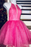 Halter Black Short Tulle Homecoming Dress,Night Dress Party Short