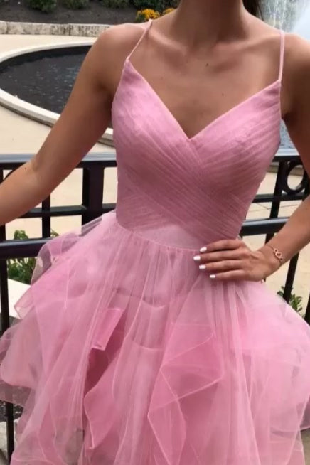 New Fashion Rose Pink Ruffled Hem Design A-line Party Dress Homecoming Dress , DP5839