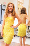 Tie Back Yellow Sequins Bodycon Mini Party Dress Homecoming Dresses