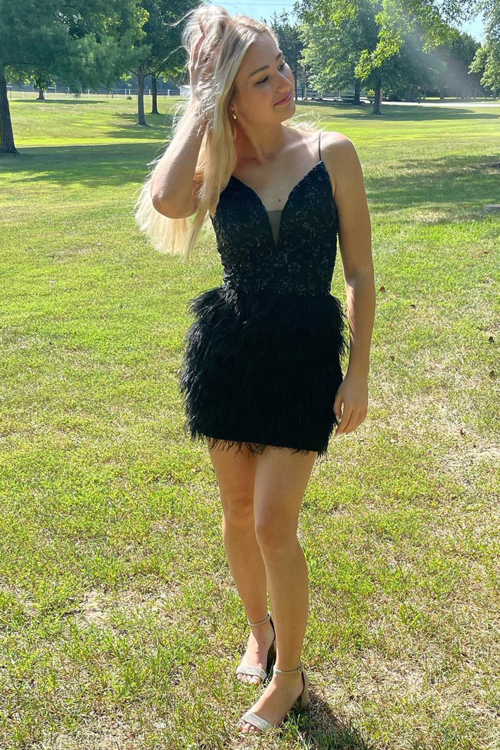 Black Sequins Tight Homecoming Dress with Feathers jkprom Black Sequins Tight Homecoming Dress with Feathers jkprom