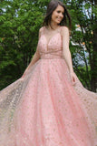 Sparkly Starry Long Prom Dresses,Formal Dresses A-line V-neck Stars Sequin Formal Dress
