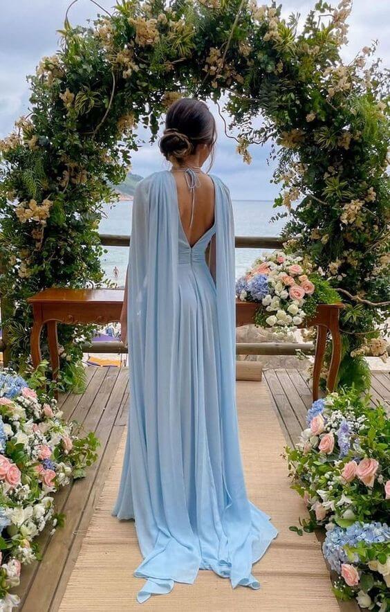 Sky Blue Chiffon A Line Bridesmaid Dresses With Streamer jkprom Sky Blue Chiffon A Line Bridesmaid Dresses With Streamer jkprom